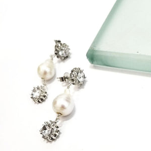 Pearl with zirconia and silver earrings 